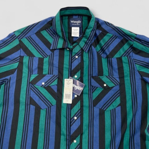 Wrangler Men's Western Shirt Dead Stock Vintage Snap Cowboy Short Sleeve 2XL - Picture 2 of 6